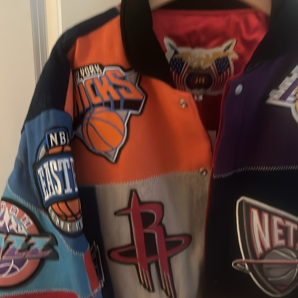 Rare!! W/Tags Men’s Jeff Hamilton Wool & Leather NBA Bomber Jacket. 3XL! Vintage - Picture 3 of 17